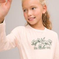 Floral Print Cotton T-Shirt with Long Sleeves