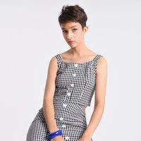 Gingham Print Top with Adjustable Straps and Smocked Back