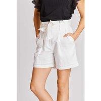 Edmee Cotton/Linen Shorts with High Paperbag Waist and 2 Pockets