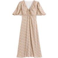 Floral Midi Tea Dress with Puff Sleeves