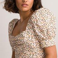 Floral Cotton Mini Dress with Short Puff Sleeves