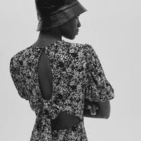 Open Back Midi Dress with Short Puff Sleeves