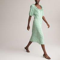 Floral Puff Sleeve Dress with Ruffled Neck
