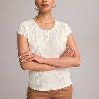 Cotton Grandad Collar T-Shirt with Short Sleeves