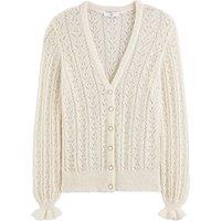 Buttoned V-Neck Cardigan with Ruffled Edging, Made in Europe