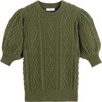 Recycled Fine Knit Jumper with Puff Sleeves and Crew Neck