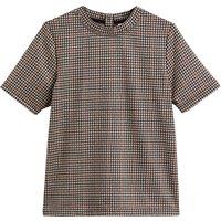 Checked Crew Neck T-Shirt with Short Sleeves