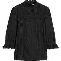 High Neck T-Shirt with Ruffles and Short Sleeves