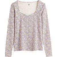 Floral Sweetheart Neck T-Shirt in Cotton Mix with Long Sleeves