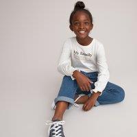 Slogan Print Cotton T-Shirt with Long Sleeves