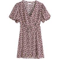 Floral Wrapover Mini Dress with Short Puff Sleeves