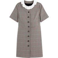Recycled Checked Mini Dress with Ruffled Collar