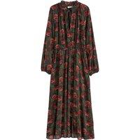 Recycled Floral Midaxi Dress with Ruffled High Neck and Puff Sleeves