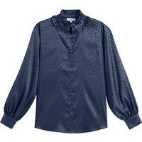 Jacquard High Neck Shirt with Long Puff Sleeves