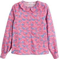 Floral Print Cotton Blouse with Peter Pan Collar and Long Sleeves