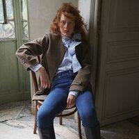 Striped Cotton Blouse with Pussy Bow and Long Sleeves