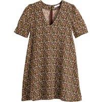 Recycled Full Mini Dress with Short Puff Sleeves and V-Neck