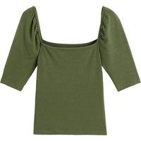 Square Neck T-Shirt with Short Puff Sleeves