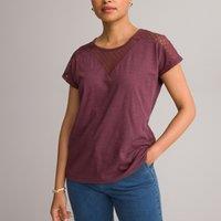 Cotton Dual Fabric T-Shirt with Crew Neck and Short Sleeves