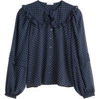 Recycled Polka Dot Blouse with Ruffled Peter Pan Collar and Puff Sleeves