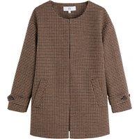 Recycled Checked Short Coat with Round Neck