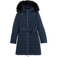Recycled Long Padded Puffer Jacket with Faux Fur-Trimmed Hood