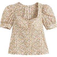 Cotton Sweetheart Neck Blouse with Short Puff Sleeves