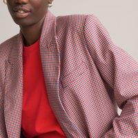 Recycled Double-Breasted Blazer in Check Print