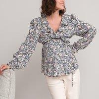 Maternity Ruffled Wrapover Blouse in Floral Print