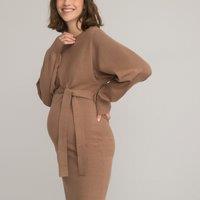 Maternity Jumper Dress with Puff Sleeves and Tie-Waist