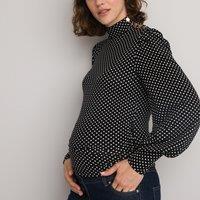 High Neck Maternity T-Shirt with Long Puff Sleeves
