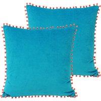 Velvet Pompom Twin Pack Polyester Filled Cushions