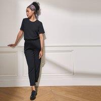 Textured Short Sleeve Jumpsuit, Length 26.5"