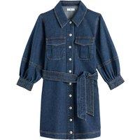 Denim Shirt Dress with 3/4 Length Puff Sleeves