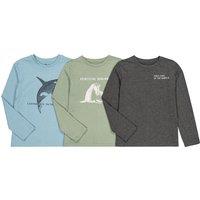 Pack of 3 T-Shirts in Cotton with Print on the Front and Long Sleeves