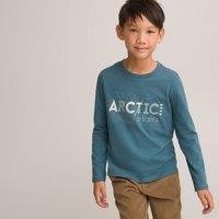 Slogan Print Cotton T-Shirt with Long Sleeves