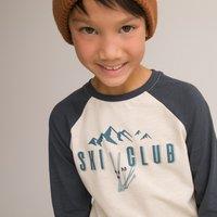 Text Print Cotton T-Shirt with Long Sleeves