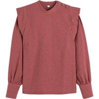 Checked Cotton Blouse with High Neck