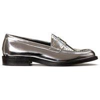 Metallic Leather Loafers with Studded Details