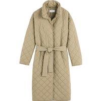 Recycled Long Padded Jacket with Tie Belt and Press-Studs