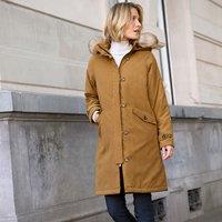 Recycled Mid-Length Parka with Hood and Zip Fastening