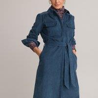 Corduroy Midi Shirt Dress with Long Sleeves