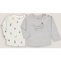 Pack of 2 T-Shirts in Printed Cotton Mix with Long Sleeves