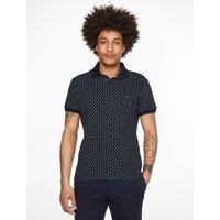Micro Print Polo Shirt in Cotton Pique and Slim Fit