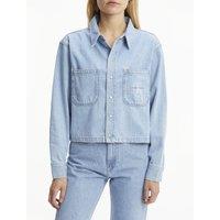 Denim Oversized Cropped Shirt with Long Sleeves