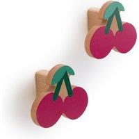 Set of 2 Cerise Wooden Cherry Wall Hooks