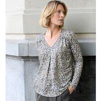 Animal Print T-Shirt with V-Neck and Long Sleeves