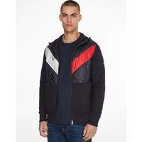 Mix Media Cotton Jacket with Zip Fastening and Hood