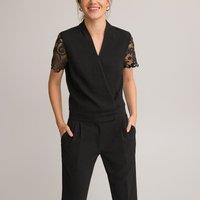 Recycled Faux Wrapover Jumpsuit, Length 27"