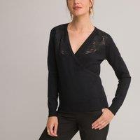 Faux Wrapover Jumper with V-Neck in Fine Knit